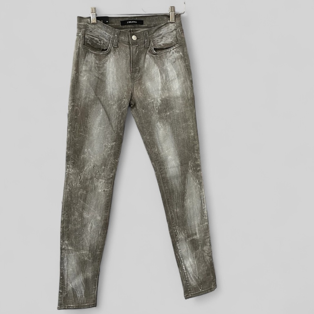 J Brand Paint Coated Jeans Womens Size 28 Gray White Coat Sutra Skinny Pockets